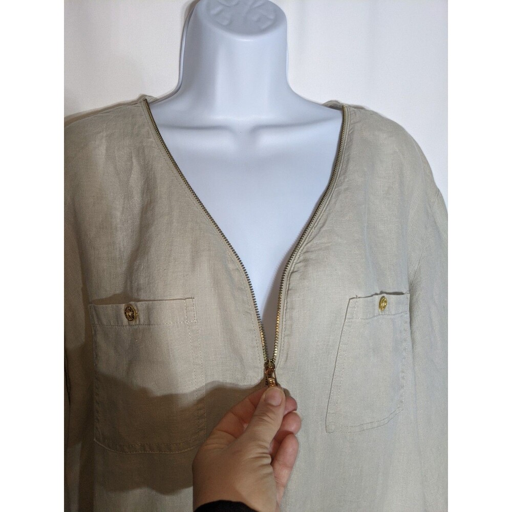 Company Ellen Tracy 100% Linen Tunic Plus 2XL Khaki Gold Career Travel Office - Picture 6 of 14